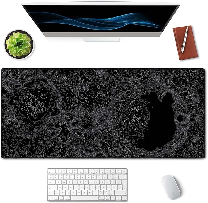 SSOIU Moon Topographic Map Extended Mouse Pad, XXL Gaming Mouse Pads, Large Big Mousepad Laptop Computer Keyboard Mat Desk Pad with Non-Slip Base Stitched Edge for Gaming Office, 35.5 x 15.7 inch