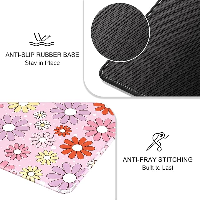 Auhoahsil Mouse Pad, 12 x 10 in Cute Flower Theme Computer Mouse Pad for Desk, Premium-Textured Non-Slip Rubber Stitched Edges Waterproof Square Mouse Mat for Gaming Work Wireless Mice, Pink Purple