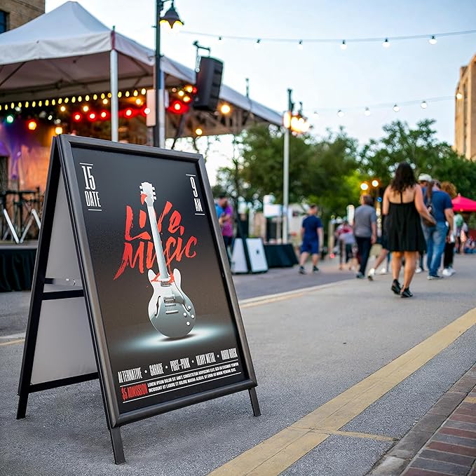 T-SIGN Sidewalk Sign for Indoor & Outdoor Sign - Open Aluminum A Frame Sign Poster Board 24x36 Inches, White Dry Erase Surface - Heavy Duty Double Sided Sandwich Board, Street Advertising Sign Board