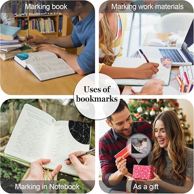 Marble Corner Bookmarks 4 Pcs, Personalized Leather Book Marks, School Book Accessories for Reading Lovers, Fun Page Markers for Women Men Girl Boy Teacher Student Kids Birthday Gifts