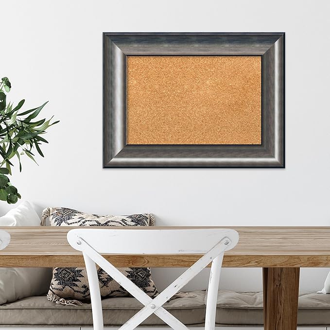 Amanti Art Natural Cork Board for Wall, 18x24 Vision Board with Silver Wood Frame, Small Corkboard Office Decor for Home Organization, Casual Corkboard Pinboard to Display Items for Home Organization