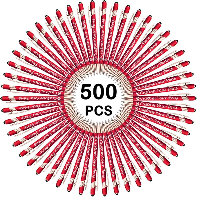 Amlion Personalized Custom Pens with Name Engraved Logo Text,500 Customized Writing Stylus Pen Promotional Item Gift for Men Women Office Business Wedding-Red