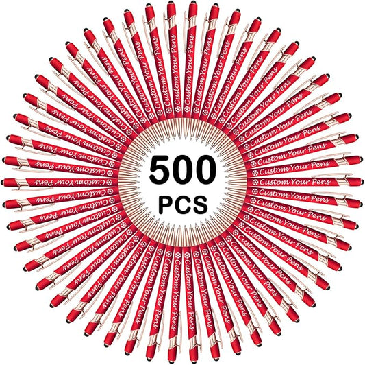 Amlion Personalized Custom Pens with Name Engraved Logo Text,500 Customized Writing Stylus Pen Promotional Item Gift for Men Women Office Business Wedding-Red