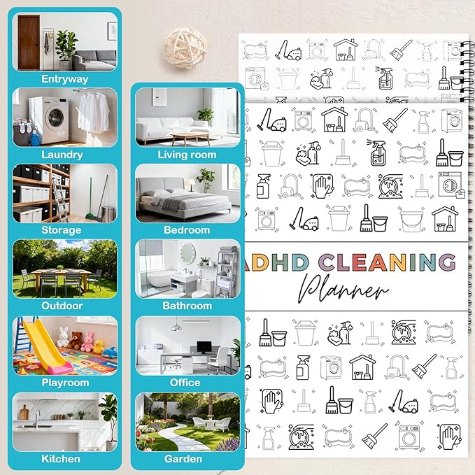 ADHD Cleaning Planner for Adults, Cleaning Planner Daily Weekly Monthly Home Organization & Chore Chart Schedule with Checklists,Household Management System for Women & Men with Focus-Friendly Layout