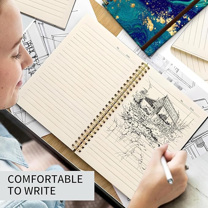 Spiral Journal Notebook, A5 Cute Notebooks for Women Men, College Ruled Hardcover Notebook for Work & Note Taking, 60 Pages Double-Wire Journals for Writing, Ocean Marble