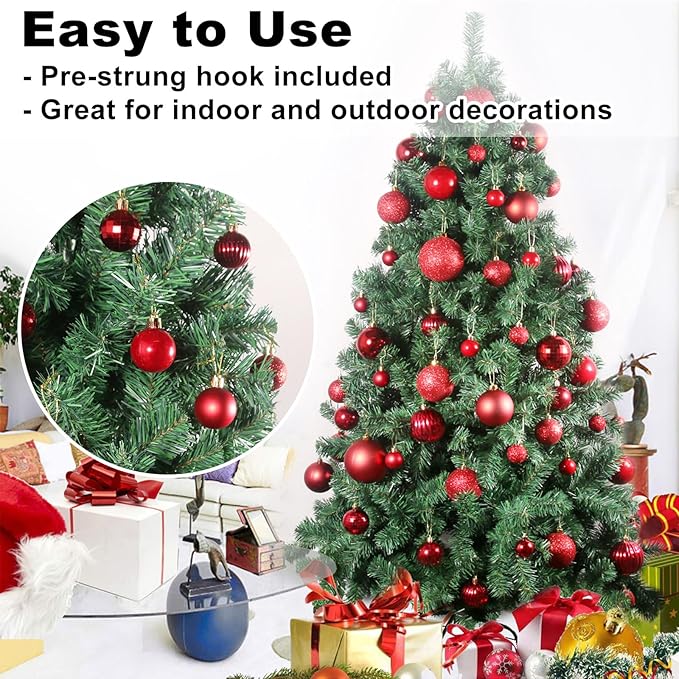 Rose Red 1.6" Small Christmas Balls Christmas Tree Decoration Ornaments Shatterproof Hanging Balls for Birthday Halloween Holiday Wedding Decorations Set of 12pcs