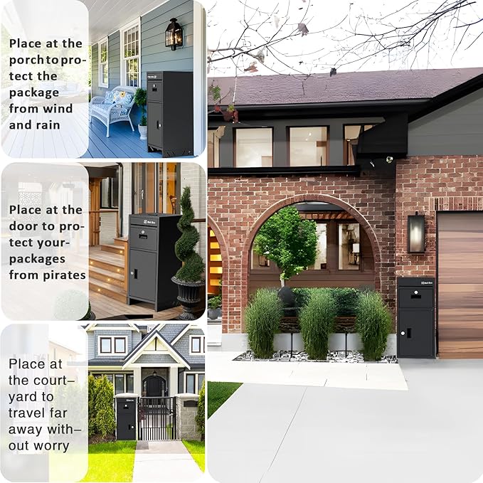 Package Delivery Boxes for Outside, Large Parcel Drop Boxes with Lock, Customize Address Stickers Package Drop Boxes for Outside is Waterproof,Package Delivery Box for Porch(Black,15.7*15.7*37.8 in)