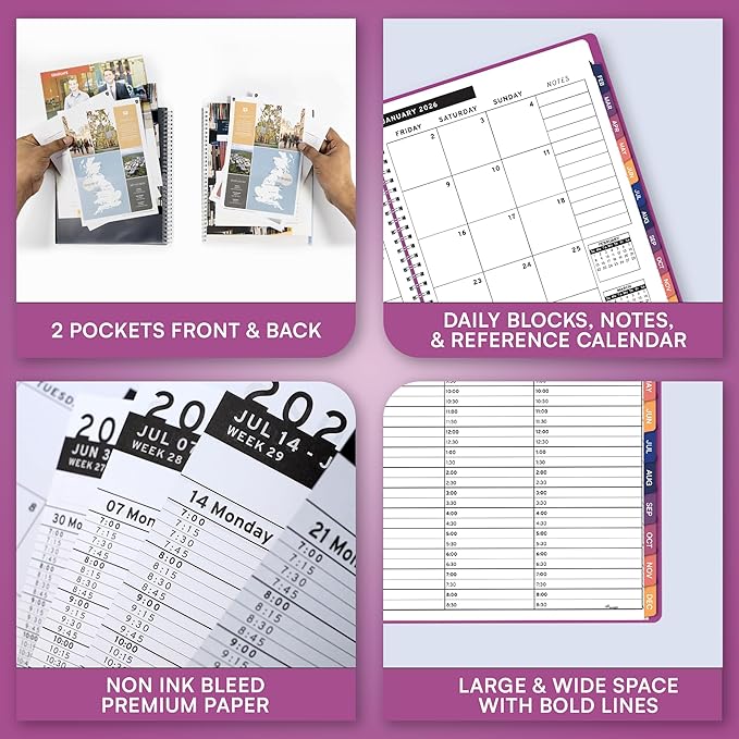 Ensight 2026 Appointment Book and Planner 6.5" x 8.5" Large Hourly Weekly Daily Schedule Book with Tabs, 30 Minute Time Slots, Magenta Calendar Organizer Jan 2026–Dec 2026 Appointment Planner - Magenta