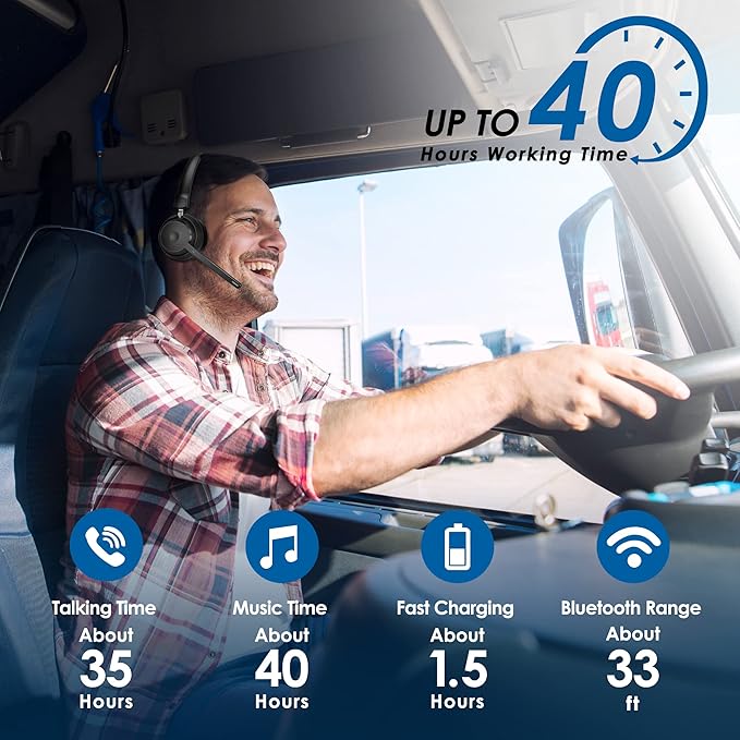 Bluetooth Headset, Wireless Headphone with AI Noise-Canceling Microphone On Ear Wireless Headset with USB Dongle for Computer Office