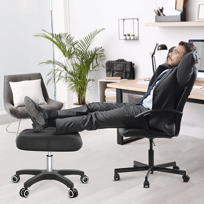 TASALON Multi-Use Footrest Stool Adjustable Height with 360° Rolling Lockable Wheels,Rest Ottoman,Office Footrests,Video Game Stool for Gaming for Home Office- Black