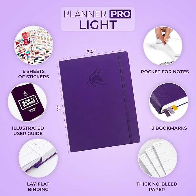 Clever Fox Planner PRO Light – Weekly & Monthly Life Planner to Increase Productivity, Time Management and Hit Your Goals, 8.5x11″ (Purple)