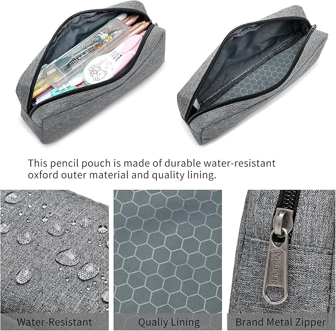 Della Gao Small Pencil Case Large Capacity Pencil Pouch Marker Pen Bag Coin Pouch Office Stationery Organizer (Grey)