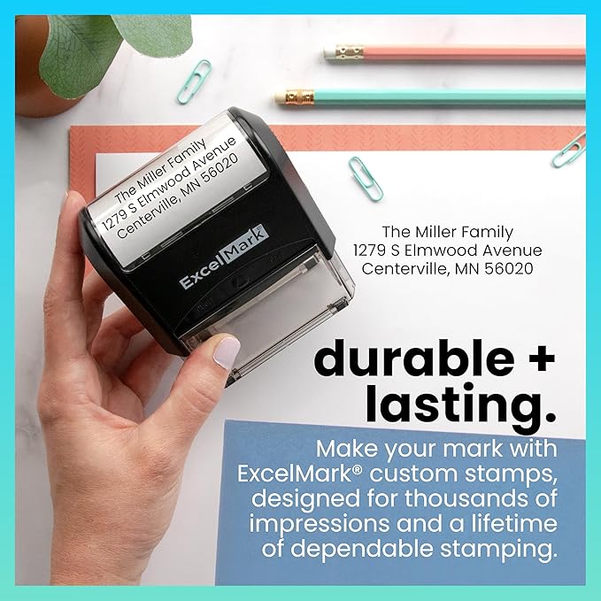 ExcelMark Custom Stamp – Clear & Crisp Impressions – Personalized Self-Inking Rubber Stamp – Use for Address Stamp and More (Extra Large)