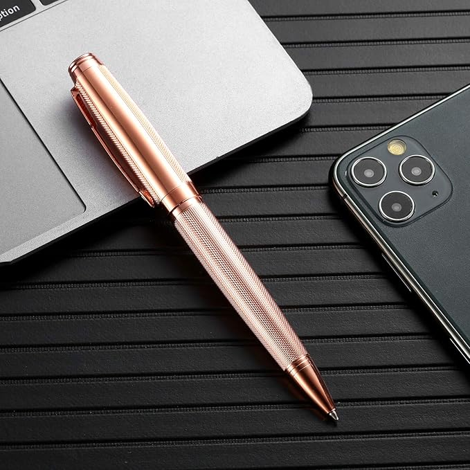 Ballpoint Pen with Gift Box for Men Women,Luxury Stainless Steel Retractable Pen Executive Home Office Use, and 2 Extra Refills Black Ink 1.0mm B2 (rose gold)