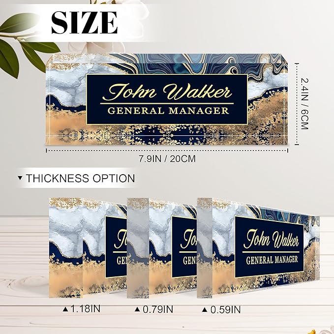 Ship Next Day Personalized Name Plate for Desk, Custom Acrylic Desk Name Sign, Office Appreciation Gifts for Women Men Coworkers Boss Teacher Employee (Navy Coast)