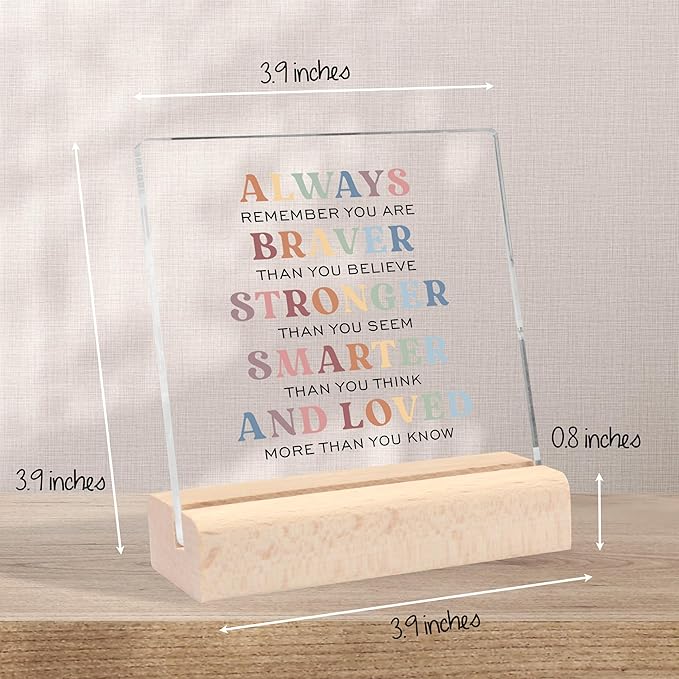 Motivational Gifts for Women, Inspirational Gifts Clear Desk Decorative Sign With Wooden Stand Encouragement Gifts Congratulations Gifts Farewell Gifts for Coworker Friends Women Men