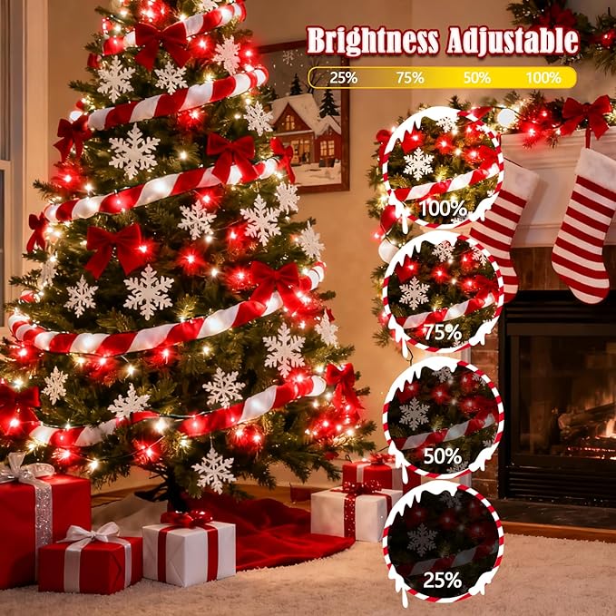 2025 New Voice Control 88ft 240LED Smart Christmas String Lights Outdoor/Indoor | String Lights with Remote, 12Modes, 7Voice Commands & Timers, Christmas Twinkle Light for Xmas Tree Decor(Red & White)
