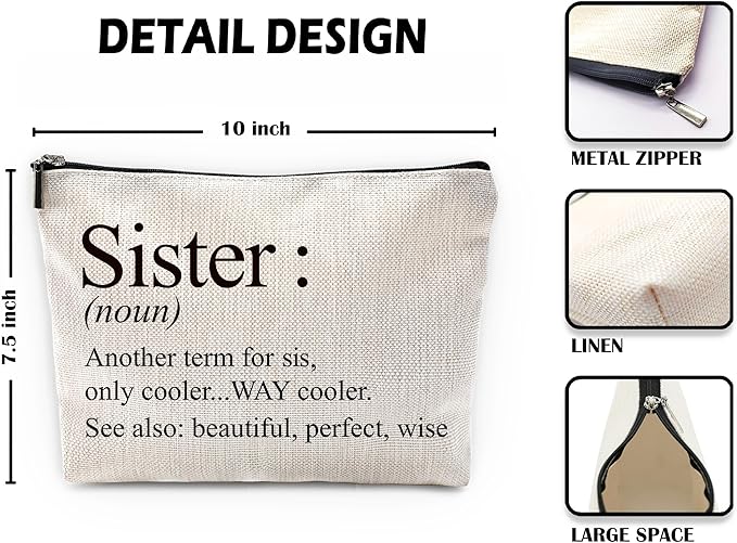 Sufamb Sister Gifts Makeup Bag, Best Sister Gifts for Mother's Day Birthday Cosmetic Bags, Sisters Gift Portable Small Toiletry Bag Zipper Makeup Pouch