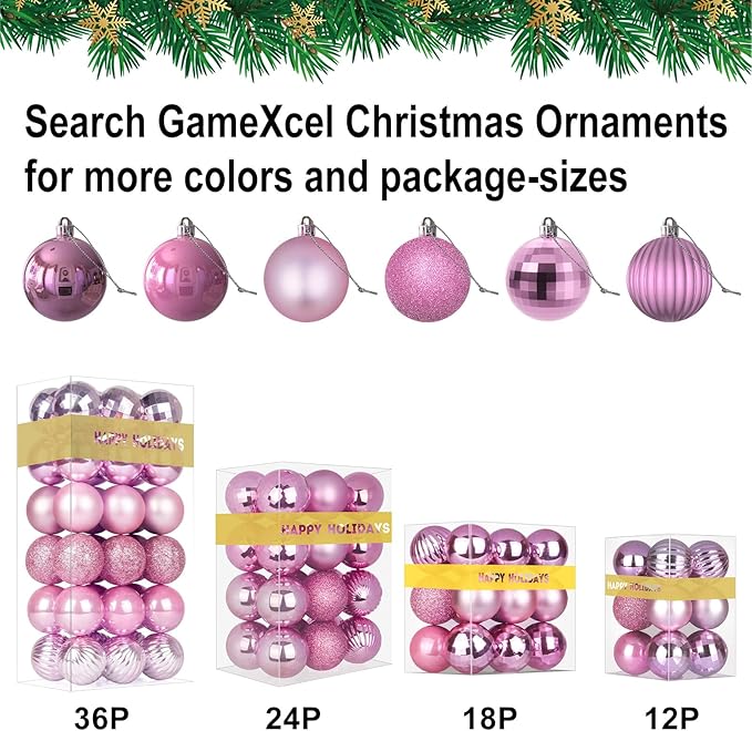 Bubblegun Pink 1.6" Small Christmas Balls Christmas Tree Decoration Ornaments Shatterproof Hanging Balls for Birthday Halloween Holiday Wedding Decorations Set of 12pcs