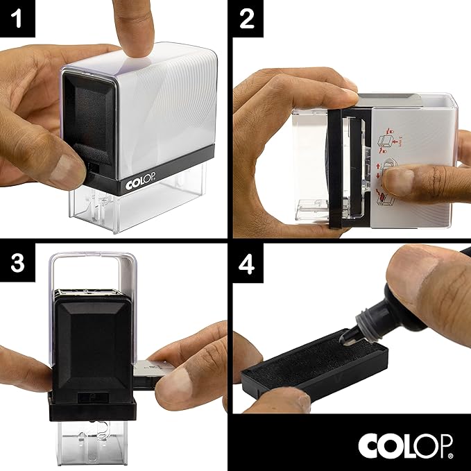 COLOP Medium Size Self Inking Custom Text Stamp - Choose from Many Fonts & 15 Ink Colors