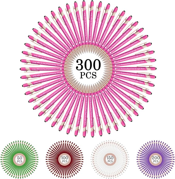 STREADVE 300 Personalized Custom Pens Engraved Writing Pen with Name Logo, Customized Promotional Items Stylus Pen Gifts for Women Realtor Quinceañera Wedding Business, Pink