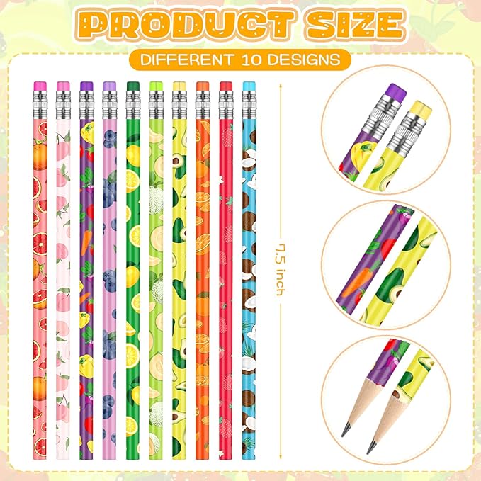 Kosiz 200 Pcs Thanksgiving Assortment Colorful Fun Pencils Fall Pre Sharpened Wooden Pencil Christmas 10 Fruit Styles Pen Novelty Kids School Supplies Student Reward Stationery Party Favors