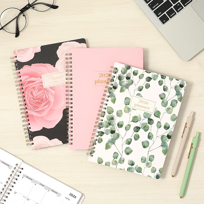 SUNEE Planner 2026 Weekly and Monthly, January 2026-December 2026, 8.5"x11", Tabs, Note Pages,Spiral Binding, Black