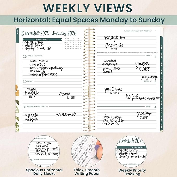 bloom daily planners 2026 Planner (January - December) Calendar Year Organizer - 5.5” x 8.25” - Weekly & Monthly Agenda Book with Stickers & Bookmark - Beige Bouquet