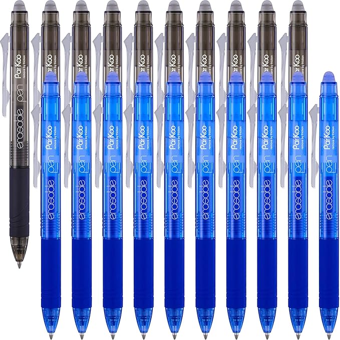 ParKoo 20 Pack Retractable Erasable Gel Pens Clicker, Fine Point 0.7 mm, Make Mistakes Disappear, Black Blue Pens for Writing, Journaling and Crossword Puzzles