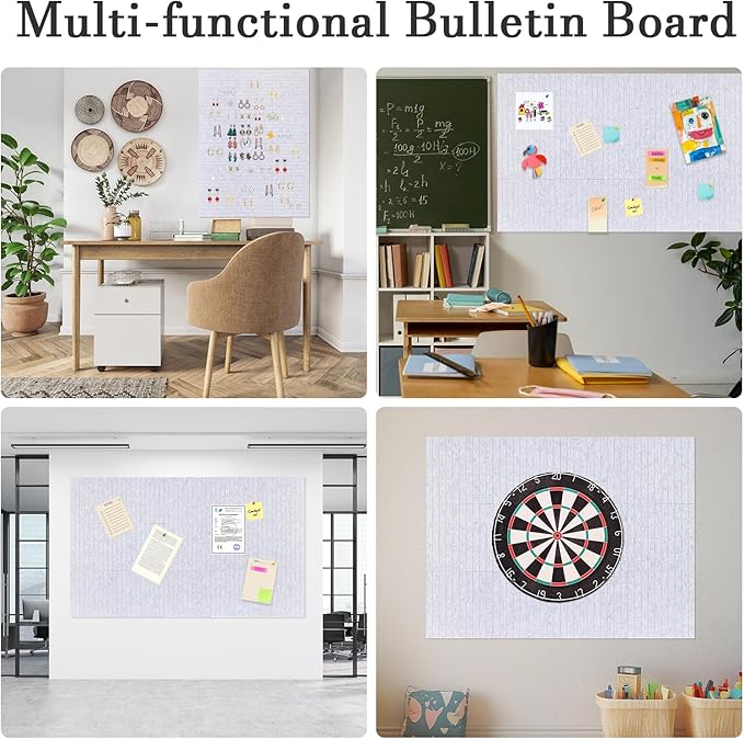 Large Cork Board Alternative, 12 Pack Felt Board with Safe Removable Adhesive Tabs Felt Wall Tiles, Large Cork Boards for Walls, Cork Board for Home Office, Pin Boards for Walls, Stripe Marble White