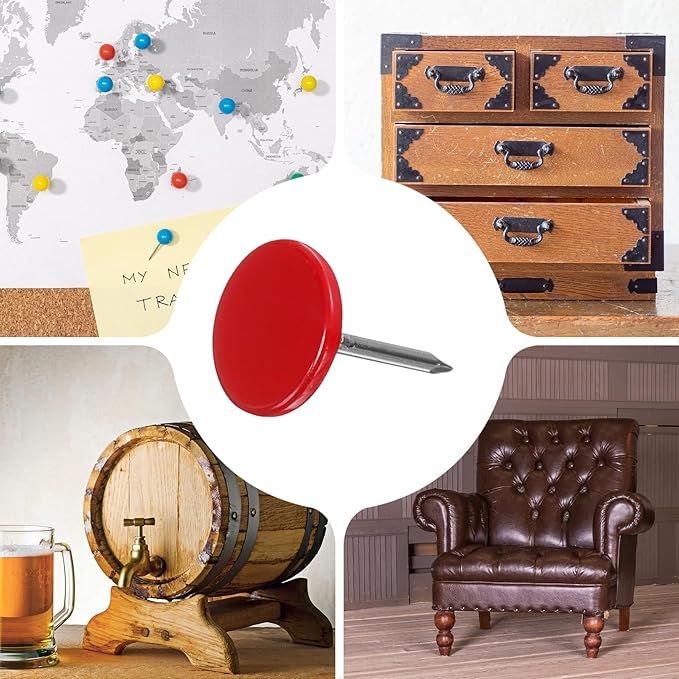 uxcell 100Pcs Upholstery Tacks, 11mmx15mm Flat Head Thumb Tack Decorative Furniture Nails Push Pins for Furniture Sofa Headboards, Red