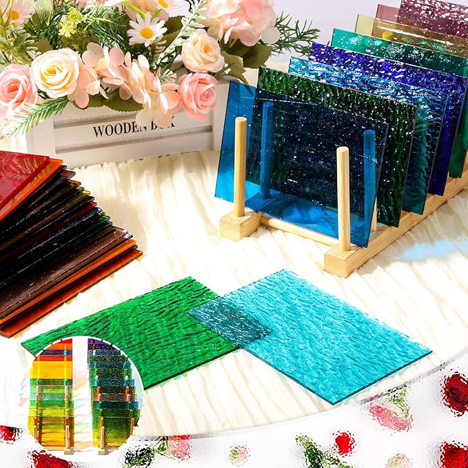 36 Sheets Transparent Stained Glass Sheets, 4 x 6 Inch Mosaic Glass Tiles Bulk for Crafts, Assorted Colors Cathedral Art Glasses Sheets for Stained Glass Making Projects