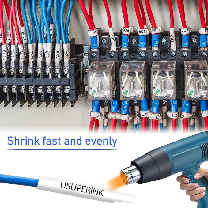 USUPERINK 5PK Compatible for Brother Ptouch HSe-241 HSe241 HS-241 HS241 Black on White 17.7mm 0.69'' Heat Shrink Tubing for Wire Cable for PT-D400 PT-E500 PT-P700 PT-P710BT PT-P750W Label Maker Tape