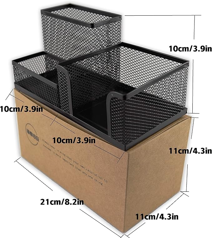 Fengtaiyuan T04, Black Metal Wire Mesh Pencil Holder, Desk Organizer (Black-T04)