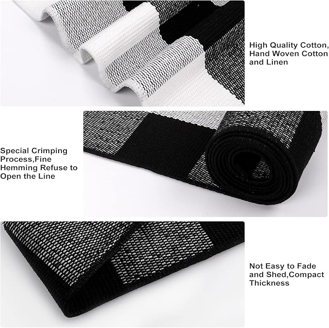 KIMODE Front Door Mat Buffalo Plaid Outdoor Rug 27.5"x43" Black and White Checkered Rug Farmhouse Front Porch Rug Decor Cotton Woven Washable Layered Christmas Door Mats Christmas Decorations