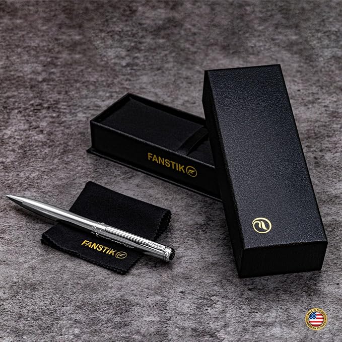 Customized Silver Luxury ballpoint pen (Made In USA) fancy gift set for women, Chrome Finish, Professional executive pen gift set for men (Lux Custom-BallPoint Silver)