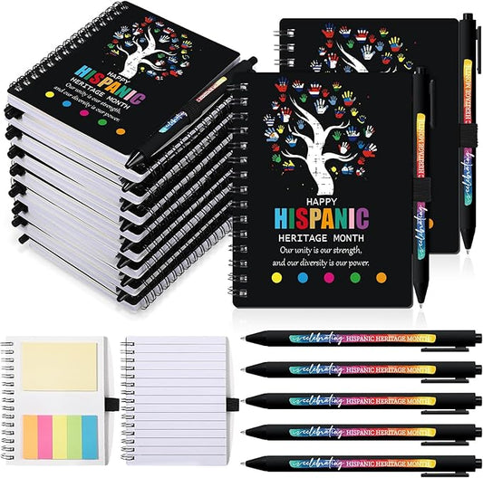 20 Sets Hispanic Heritage Month Gift Hispanic Notebooks with Ballpoint Pens and Sticky Notepad Index Tabs Latin American Spanish Journals Pens Gift for Classroom Teacher Rewards Supplies