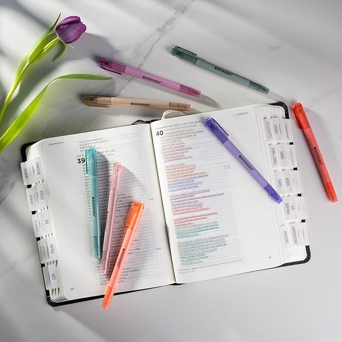 DIVERSEBEE Dual Tip Bible Highlighters and Pens No Bleed, 8 Pack Quick Dry Highlighters Set, Cute Markers, Bible Study Journaling School Office Supplies and Accessories (Boho)