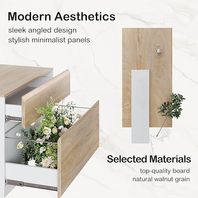 2 Drawer Lateral File Cabinet, 31W*23H Wood Filing Cabinet with Anti-tilt Mechanism, Home Office Storage Filing for Letter, A4 & Legal Size, Light Walnut