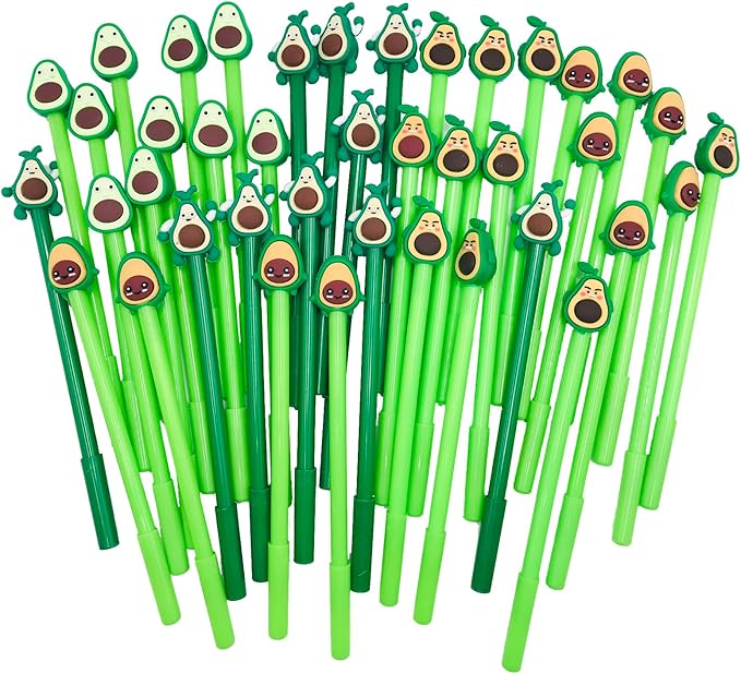 Cute Avocado 40 Pcs Gel Ink Pens - 0.5 mm Black Ink, Fun & Kawaii, Novelty Office & School Supplies