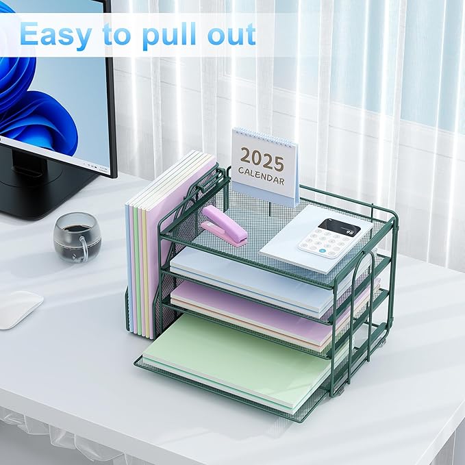 Spacrea Paper Organizer, Desk Organizers and Accessories for Desk with File organizer, Desk Accessories & Workspace Organizers for Office Supplies (Dark Green)