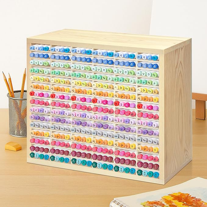 PROLEE Marker Storage Organizer for 360 Markers,Wooden Alcohol Marker Holder with 90 Slots,Markers Pens Pencils Art Supply Storage Rack for Desk Home Classroom Office Decor