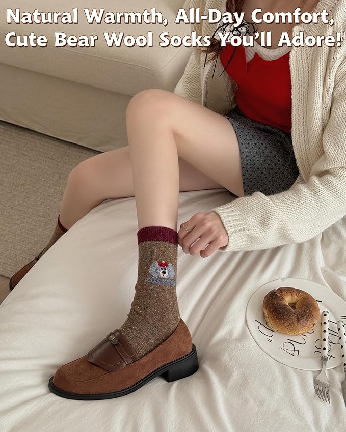 IIG Cute Warm Wool Socks for Women Super Cozy Thick Crew Winter Socks Gifts, 5 Pairs