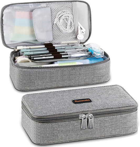 Homecube Pencil Case Capacious Pen Pencil Holder Box Makeup Pens Pouch Oxford Cloth Bag Large Storage Stationery Organizer with Zipper for School & Office - Gray