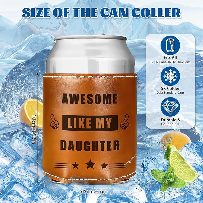 Funny Gifts for Dad from Daughter,Christmas Gifts for Men,White Elephant Gifts for Adults,Mens Birthday Gag Cool Retirement Gifts for Him Husband Grandpa,Leather Can Cooler Sleeve Holder for Soda