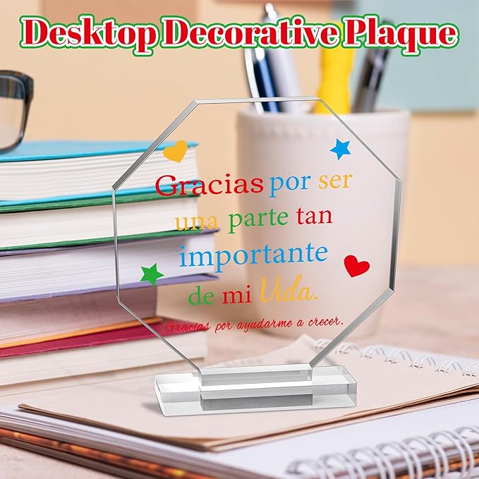 Yopyame Spanish Teacher Appreciation Gift - Regalos para Maestra Acrylic Plaque Octagonal Shape Acrylic Sign for Teacher’s Day Best Gift Keepsake Paperweights Gift for Teacher Birthday Gift in Spanish