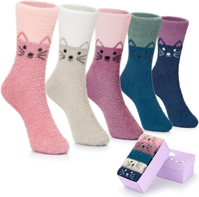 5 Pairs Fuzzy Soft Cozy Comfortable Socks for Women, Casual Sleep Comfy Socks, Perfect Warm Winter Gifts for Women