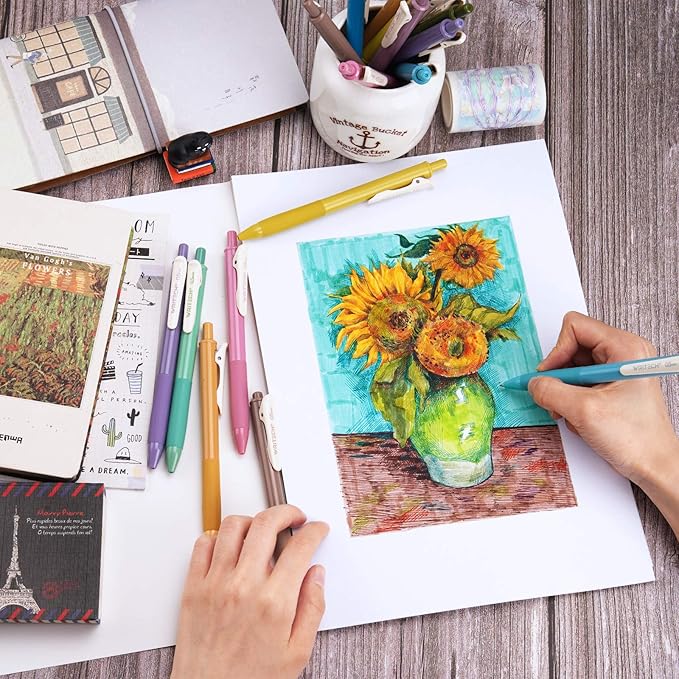 WRITECH Retractable Gel Pens Quick Dry Ink Pens Fine Point 0.5mm 10 Assorted Unique Vintage Colors For Journaling, Drawing, Doodling, and Notetaking (Vintage 2)