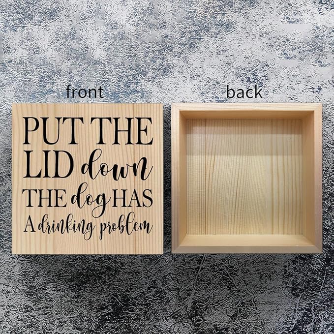 Funny Bathroom Quotes Dog Decor Home Toilet Humor Wooden Box Sign for Bedroom Dining Room Farmhouse Tabletop Bookshelf Wall Decor Wood Color