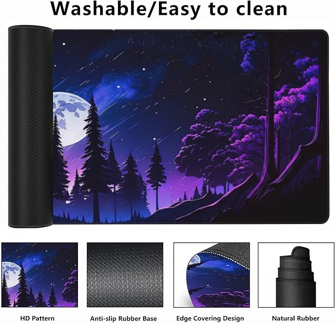 Gaming Mouse Mat Moon and Forest Large Mouse Pad Extended Mouse Pad Desk Mat Non-Slip Rubber Base Mice Pad Desk Pad for Office Game Home 35.4x15.75 in